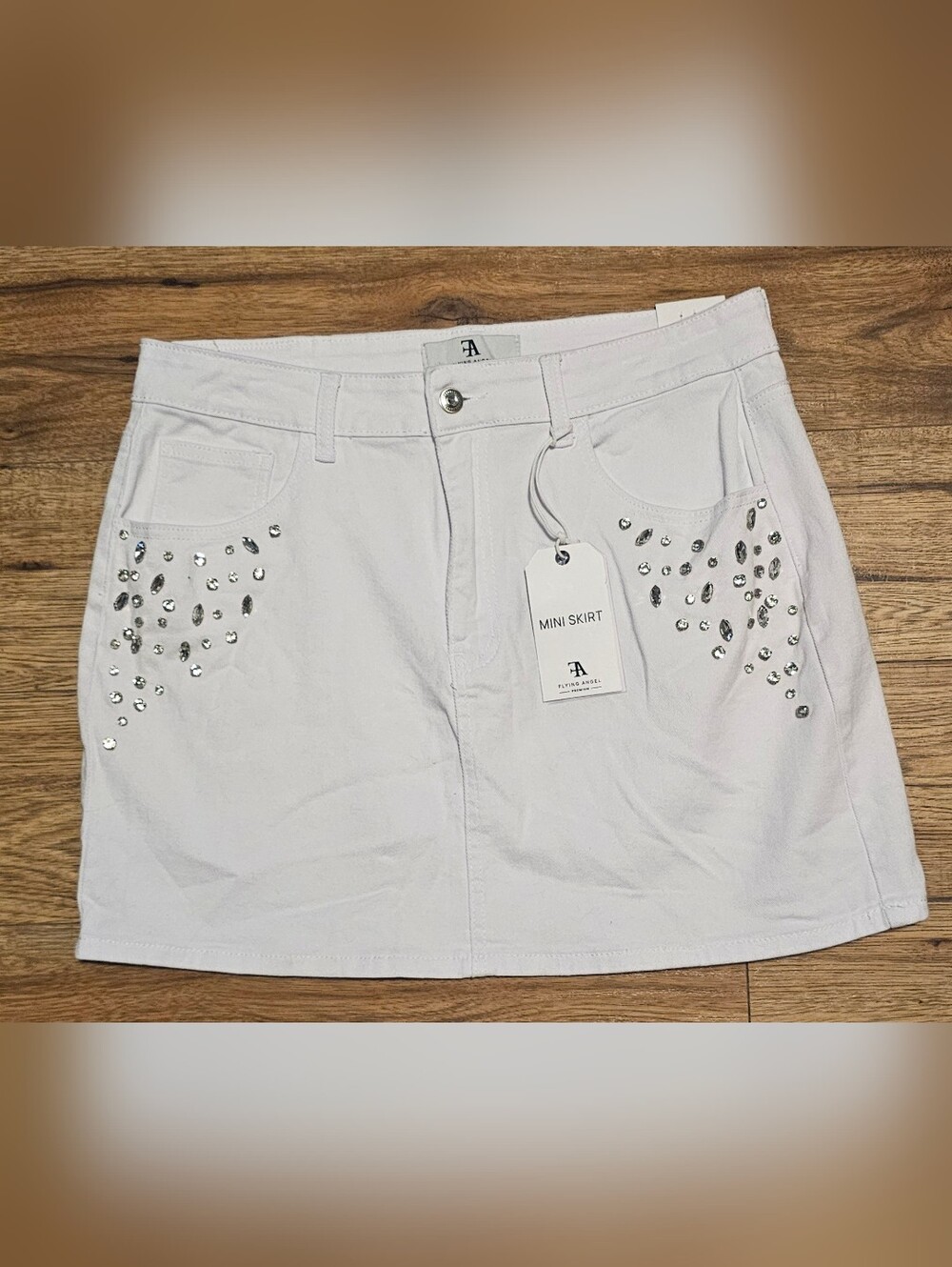 FLYING ANGEL White Mini Skirt with Rhinestone Detail